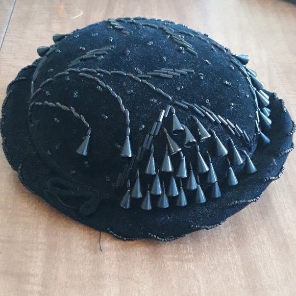 Black Velvet Beaded Vintage Hat - Vera Whistler main image 3